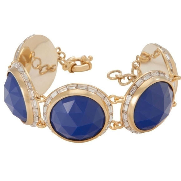 💕TRINA TURK💕 Large Round Bezel Set Stone Flex Bracelet Glass Dome Blue NWT - Picture 2 of 8